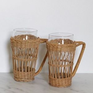 Set of Two 1970's Style Wicker Glasses